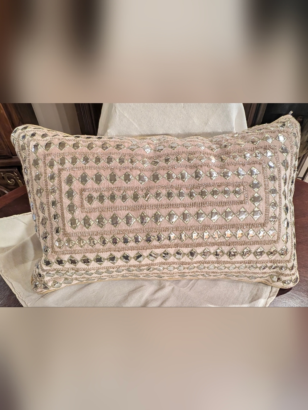 NWOT Embellished Velvet Pink, Silver, Gold, & Bronze Decorative Accent Pillow